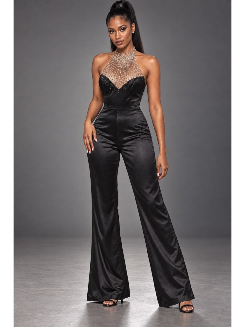 Nova Luxe Black Wide-Leg Halter Jumpsuit — NWT, Size M — 60" Length TALL OUTFIT